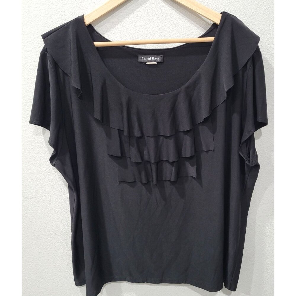 Carol Rose Womens Black Ruffle Short Sleeve Blouse Size 16/18